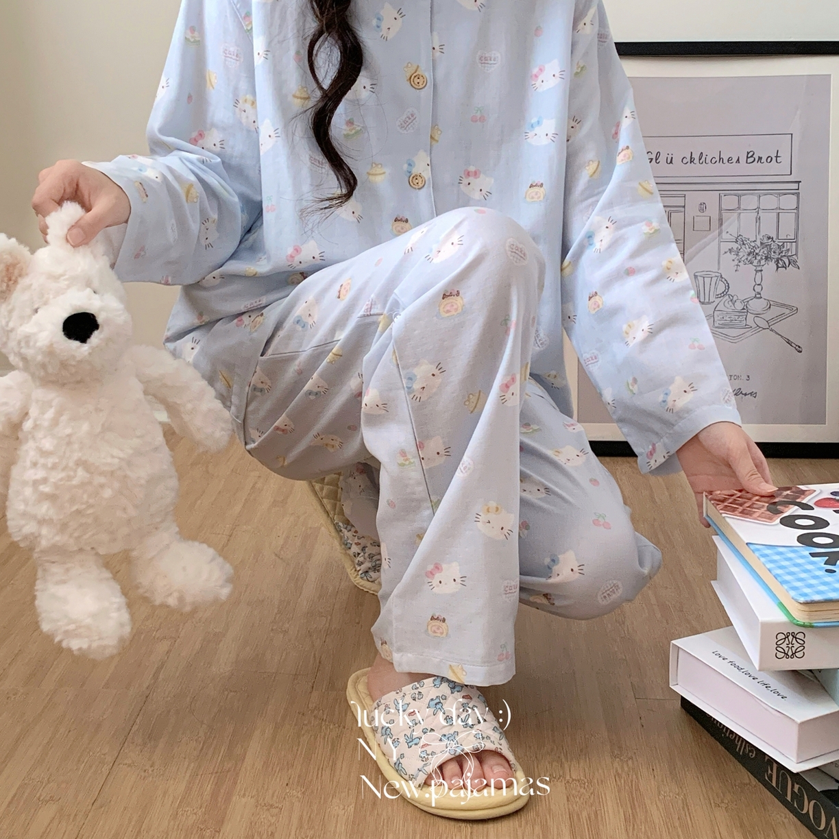 91家纺网 家纺一手货源 找家纺 纽约生活 2025新款有氧纱小翻领长长 （会员-5） 蓝爱心KT