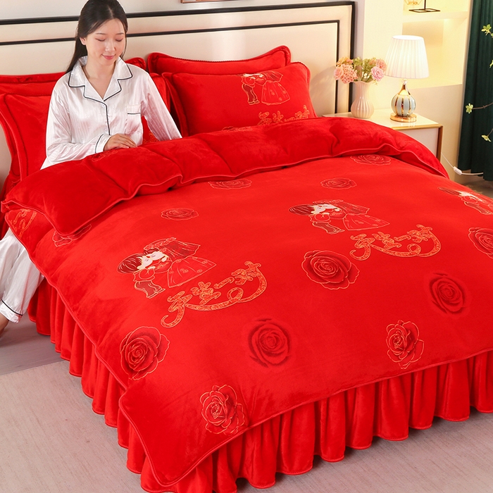 91家纺网 家纺一手货源 找家纺 （总）橘姿 2025新款8-9斤床裙款牛奶绒四件套金貂绒法兰绒宝宝绒