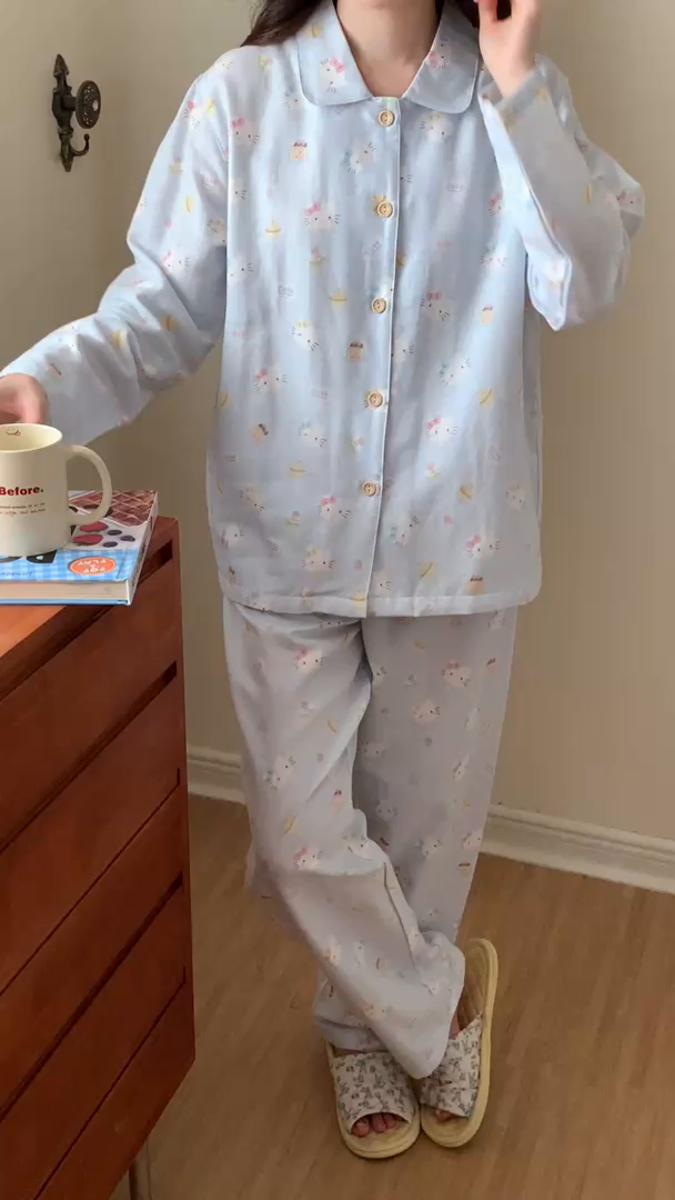 91家纺网 家纺一手货源 找家纺 纽约生活 2025新款有氧纱小翻领长长 （会员-5） 蓝爱心KT