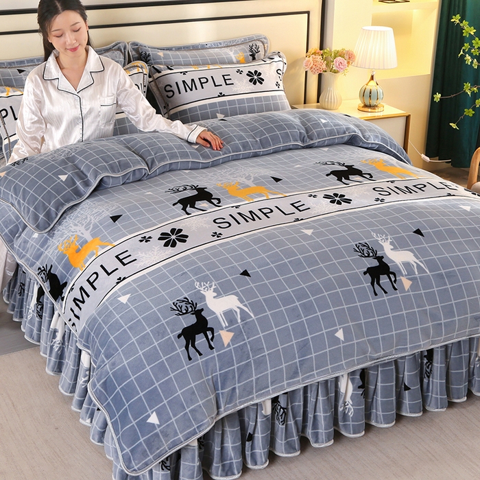 91家纺网 家纺一手货源 找家纺 （总）橘姿 2025新款8-9斤床裙款牛奶绒四件套金貂绒法兰绒宝宝绒