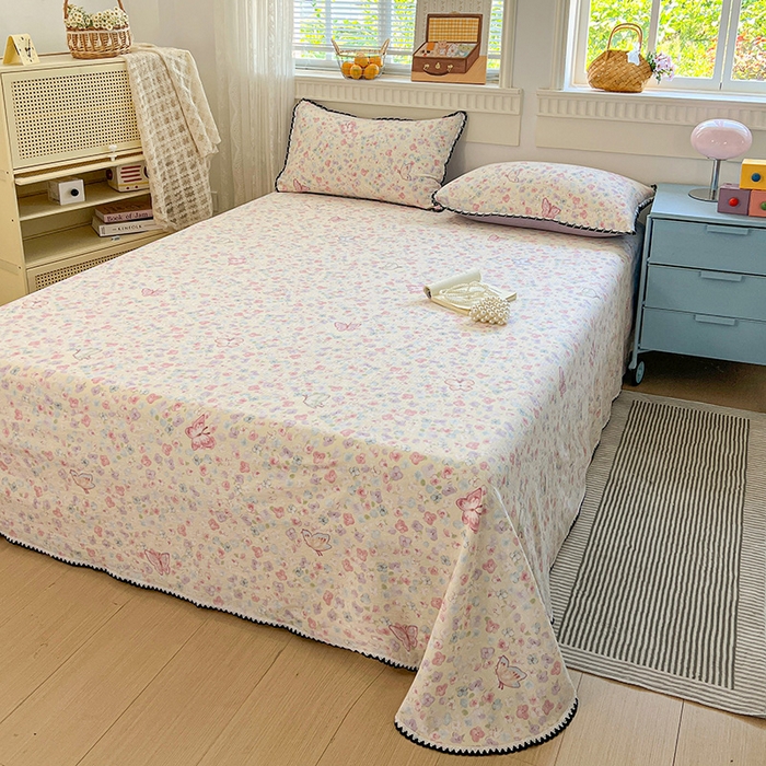 91家纺网 家纺一手货源 找家纺 鑫利来家纺 2025新款云感云感皱皱纱镂空花边床单单床单单品床单单件床单 繁花蝶影