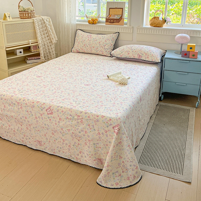 91家纺网 家纺一手货源 找家纺 鑫利来家纺 2025新款云感云感皱皱纱镂空花边床单单床单单品床单单件床单 繁花蝶影