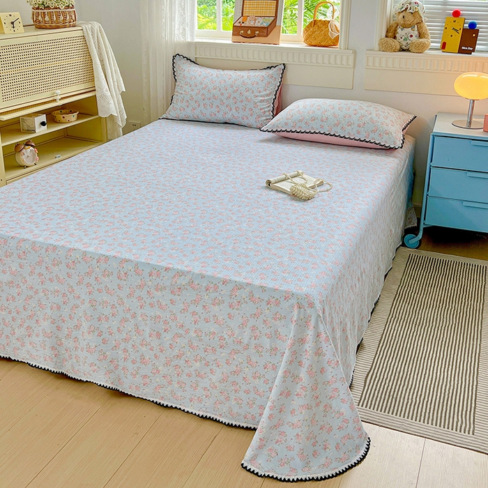 91家纺网 家纺一手货源 找家纺 鑫利来家纺 2025新款云感云感皱皱纱镂空花边床单单床单单品床单单件床单 粉黛-兰