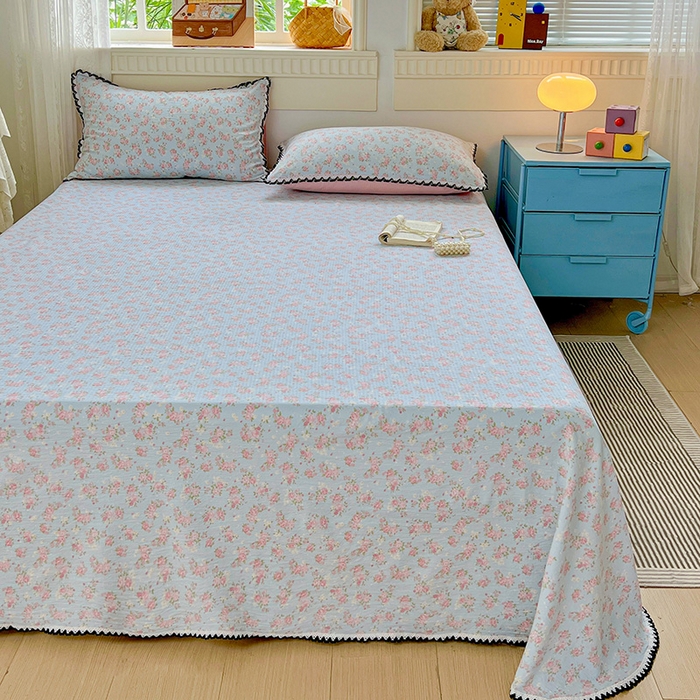 91家纺网 家纺一手货源 找家纺 鑫利来家纺 2025新款云感云感皱皱纱镂空花边床单单床单单品床单单件床单 粉黛-兰