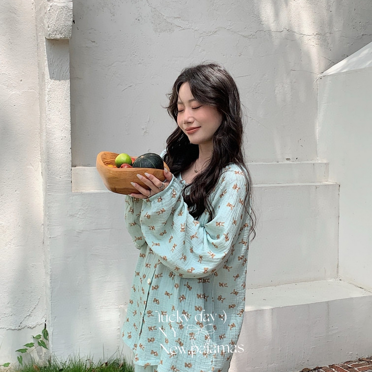 91家纺网 家纺一手货源 找家纺 纽约生活 2025新款绉布圆领开扣长袖长裤（会员-5） 波比熊