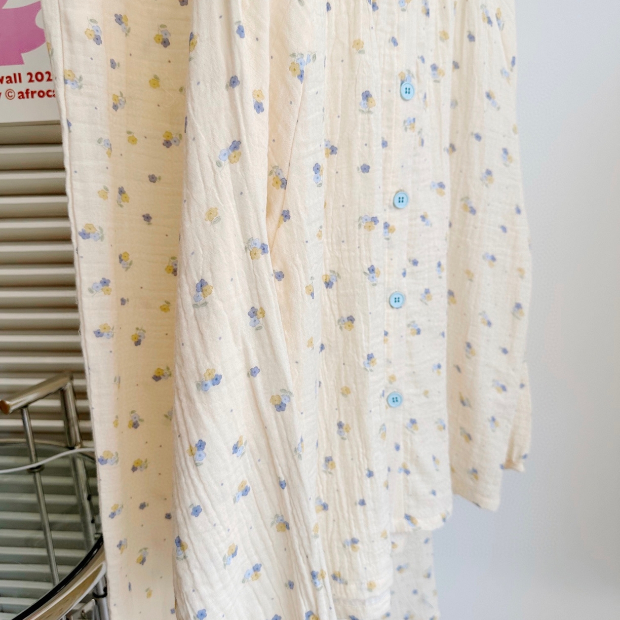 91家纺网 家纺一手货源 找家纺 纽约生活 2025新款绉布圆领开扣长袖长裤（会员-5） 蓝碎花