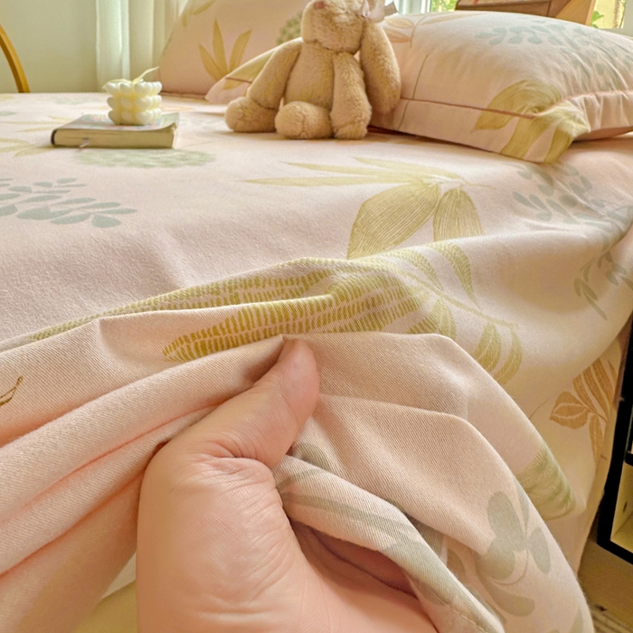 91家纺网 家纺一手货源 找家纺 卡普家居 2025新款全棉磨毛加厚四件套系列-单床单 芊芊叶语
