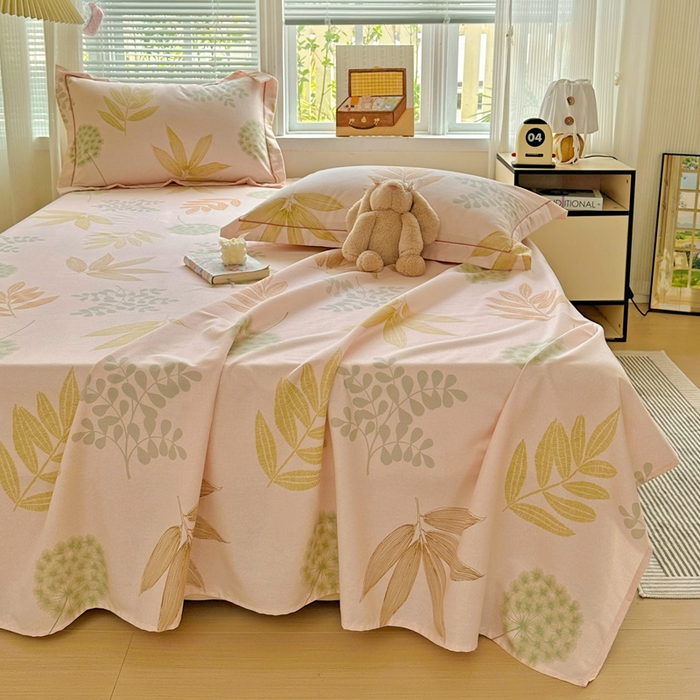 91家纺网 家纺一手货源 找家纺 卡普家居 2025新款全棉磨毛加厚四件套系列-单床单 芊芊叶语