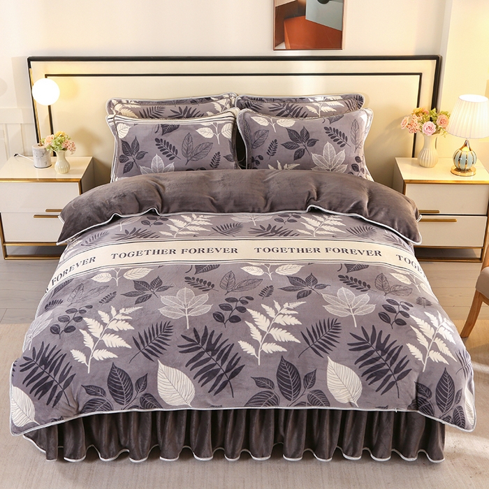 91家纺网 家纺一手货源 找家纺 橘姿 2025新款8-9斤床裙款牛奶绒四件套金貂绒法兰绒宝宝绒 芳颜