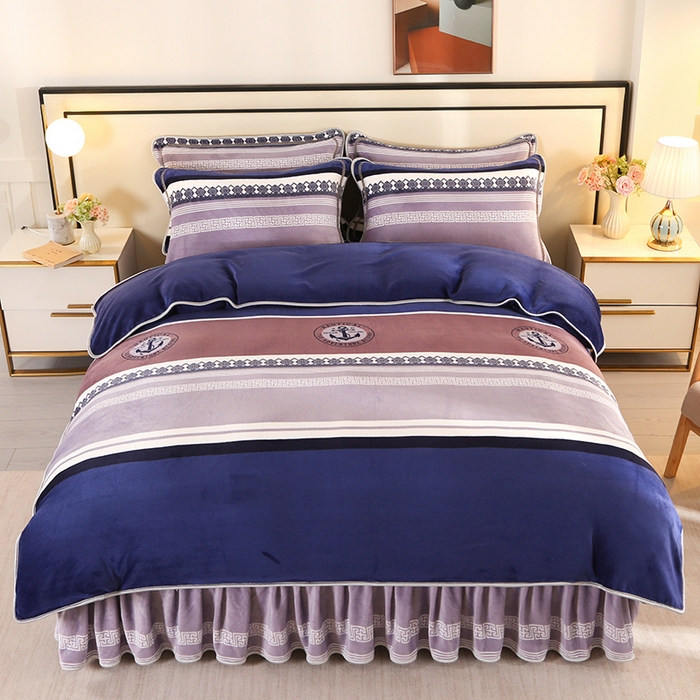 91家纺网 家纺一手货源 找家纺 橘姿 2025新款8-9斤床裙款牛奶绒四件套金貂绒法兰绒宝宝绒 简约时尚