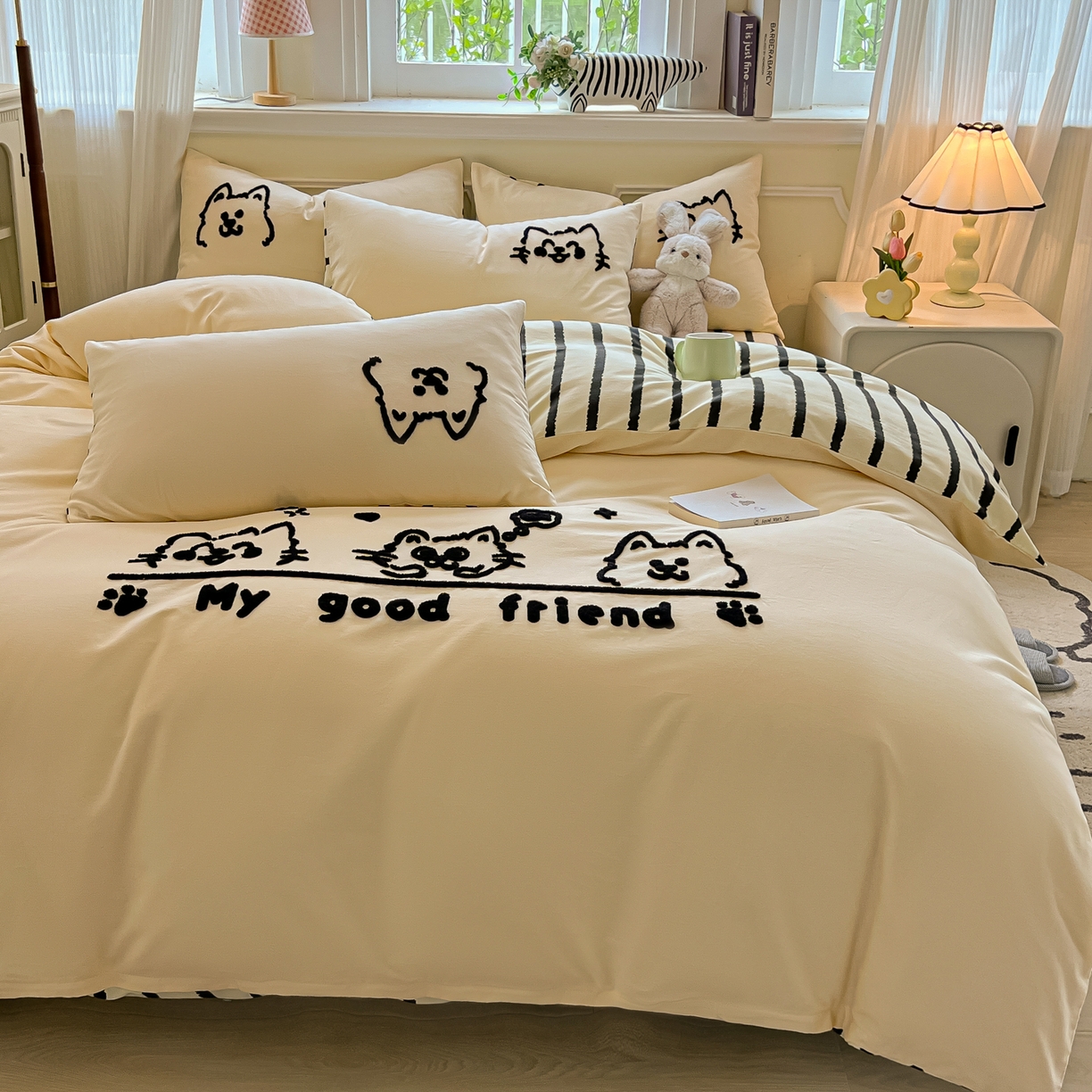 91家纺网 家纺一手货源 找家纺 多乐家纺 2025新款全棉纯棉磨毛毛巾绣四件套 好朋友