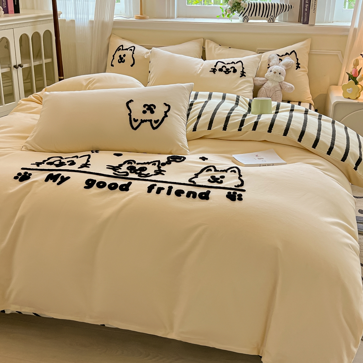 91家纺网 家纺一手货源 找家纺 多乐家纺 2025新款全棉纯棉磨毛毛巾绣四件套 好朋友