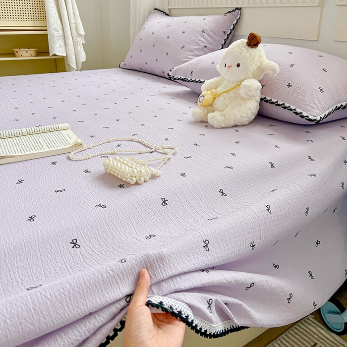 91家纺网 家纺一手货源 找家纺 鑫利来家纺 2025新款云感云感皱皱纱镂空花边床单单床单单品床单单件床单 小紫情调