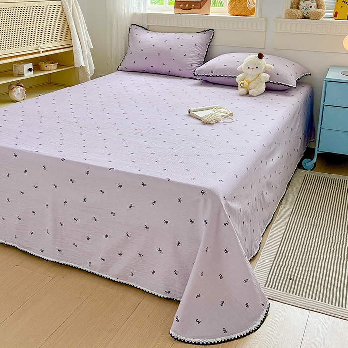 91家纺网 家纺一手货源 找家纺 鑫利来家纺 2025新款云感云感皱皱纱镂空花边床单单床单单品床单单件床单 小紫情调