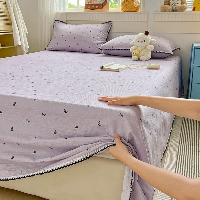 91家纺网 家纺一手货源 找家纺 鑫利来家纺 2025新款云感云感皱皱纱镂空花边床单单床单单品床单单件床单 小紫情调