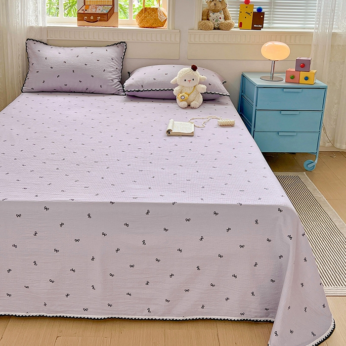 91家纺网 家纺一手货源 找家纺 鑫利来家纺 2025新款云感云感皱皱纱镂空花边床单单床单单品床单单件床单 小紫情调