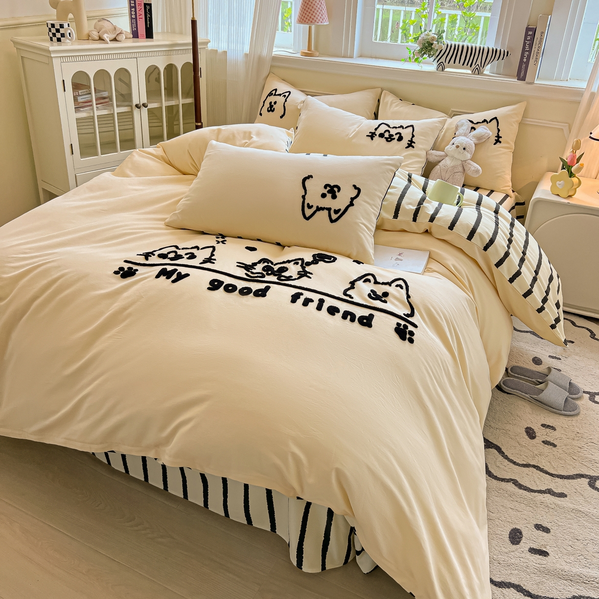 91家纺网 家纺一手货源 找家纺 多乐家纺 2025新款全棉纯棉磨毛毛巾绣四件套 好朋友