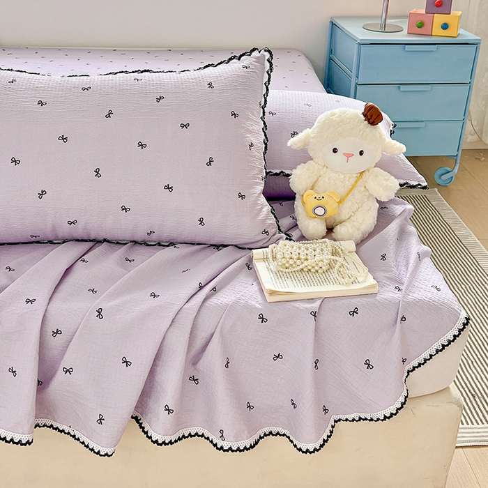 91家纺网 家纺一手货源 找家纺 鑫利来家纺 2025新款云感云感皱皱纱镂空花边床单单床单单品床单单件床单 小紫情调