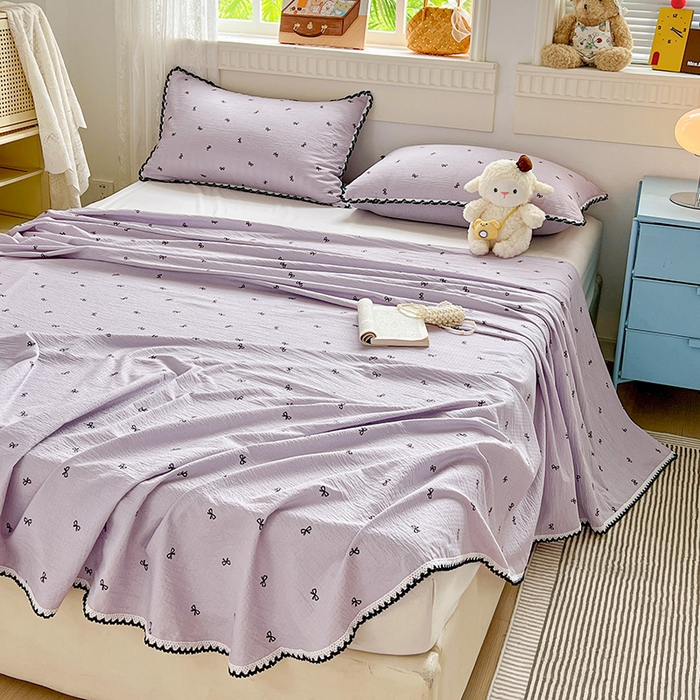 91家纺网 家纺一手货源 找家纺 鑫利来家纺 2025新款云感云感皱皱纱镂空花边床单单床单单品床单单件床单 小紫情调