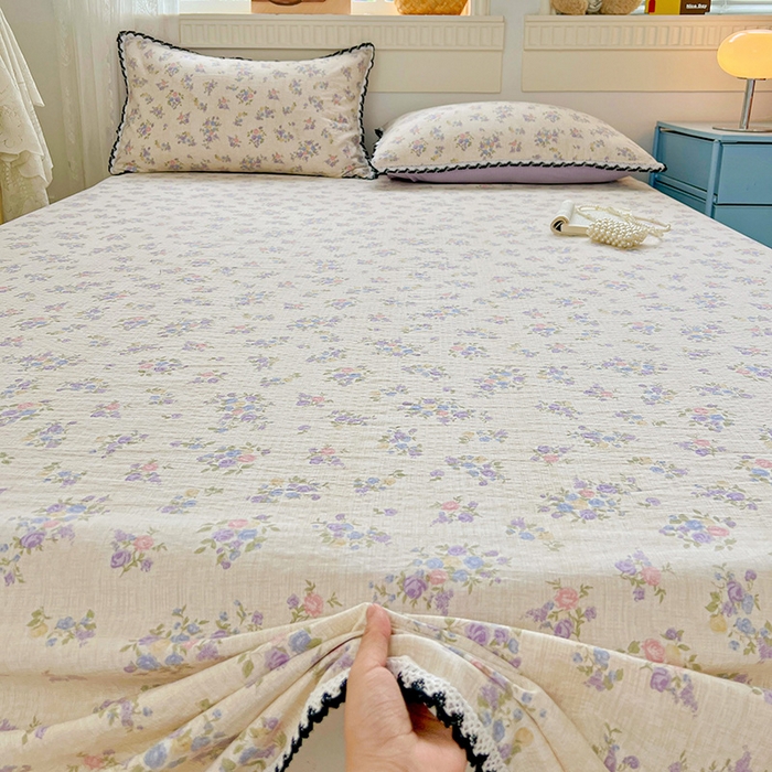 91家纺网 家纺一手货源 找家纺 鑫利来家纺 2025新款云感云感皱皱纱镂空花边床单单床单单品床单单件床单 紫魅