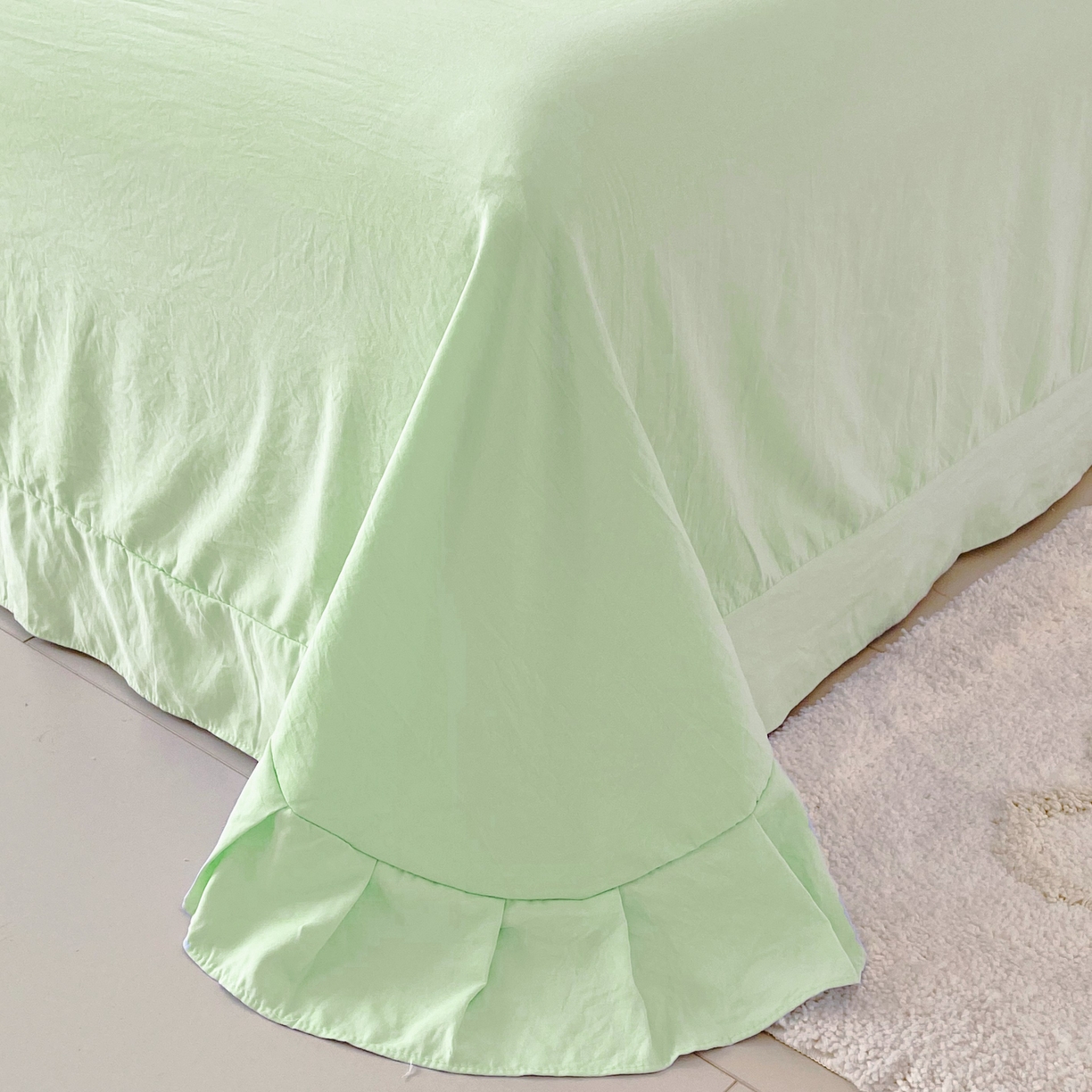 91家纺网 家纺一手货源 找家纺 大麦乐田 2025新款公主风水洗糯小棉少女心柔软立体花刺绣蕾丝花边四件套 浪漫海风-嫩绿