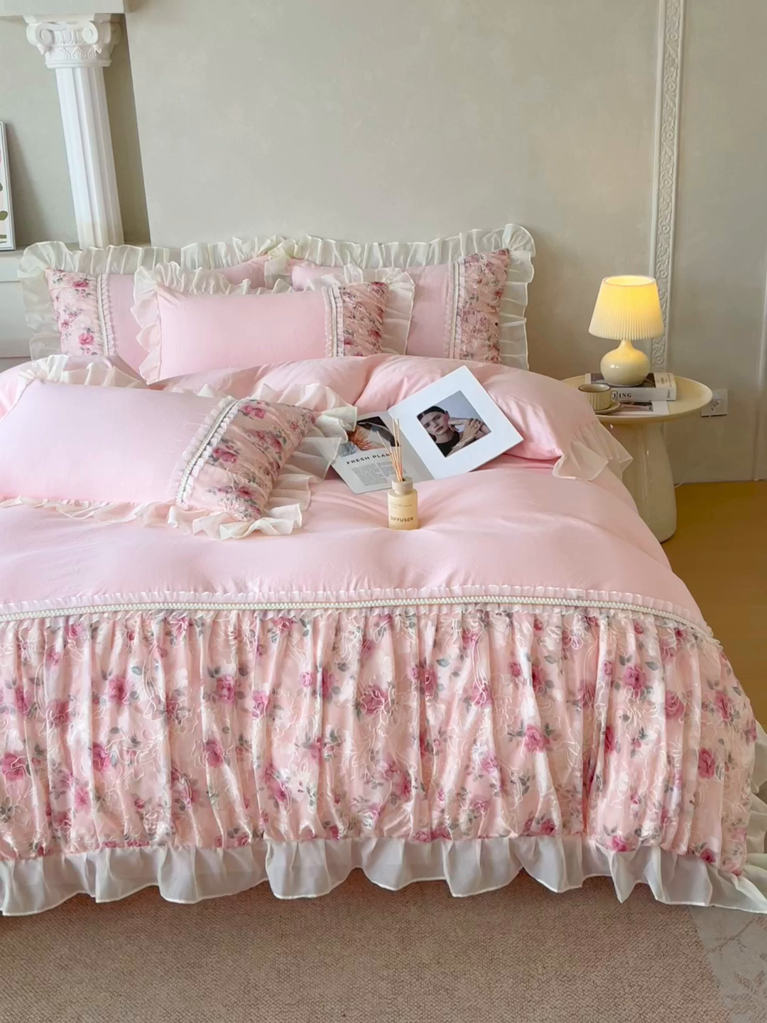 91家纺网 家纺一手货源 找家纺 （总）大麦乐田 2025新款法式少女心水洗糯小棉公主风蕾丝花边四件套