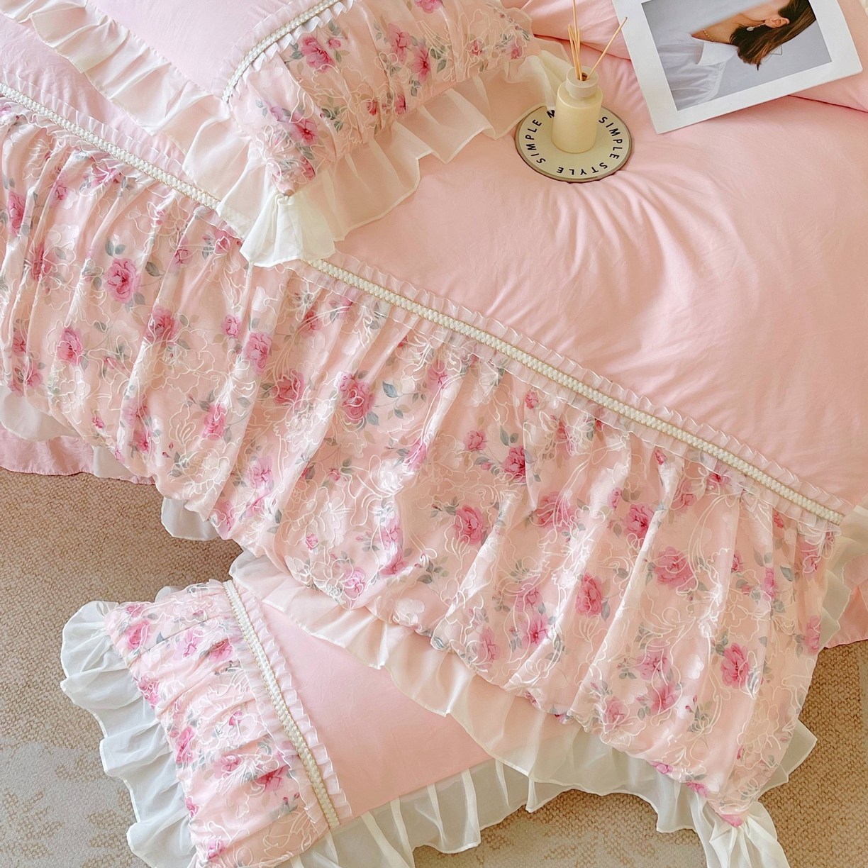 91家纺网 家纺一手货源 找家纺 （总）大麦乐田 2025新款法式少女心水洗糯小棉公主风蕾丝花边四件套