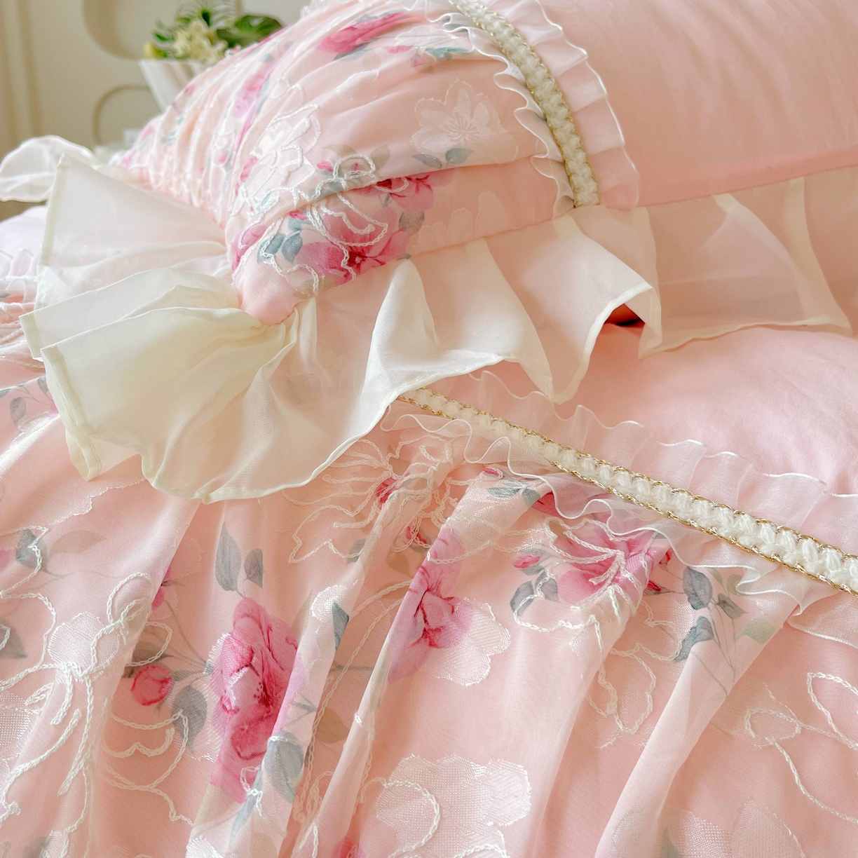 91家纺网 家纺一手货源 找家纺 （总）大麦乐田 2025新款法式少女心水洗糯小棉公主风蕾丝花边四件套