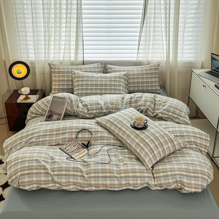 91家纺网 家纺一手货源 找家纺 斯卡诺家纺 2025新款原麻亚麻水洗棉四件套 格调-蓝