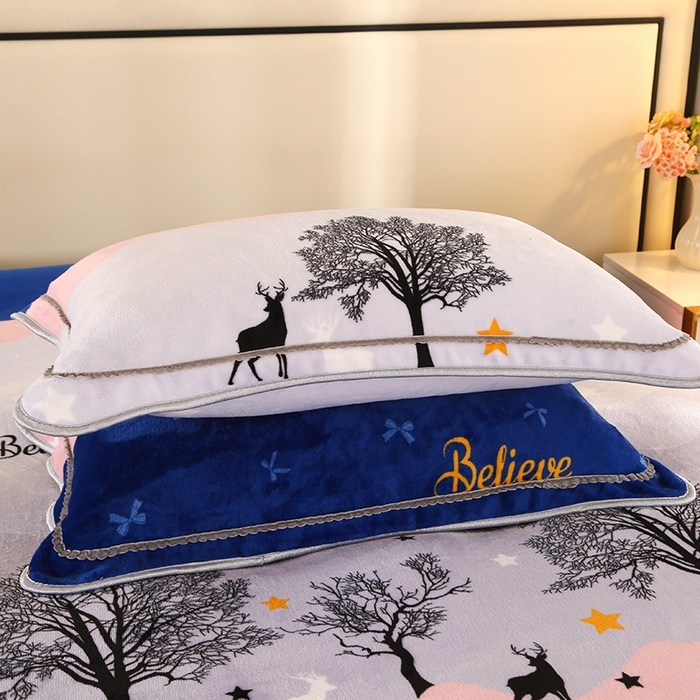 91家纺网 家纺一手货源 找家纺 橘姿 2025新款8-9斤床裙款牛奶绒四件套金貂绒法兰绒宝宝绒 鹿之恋