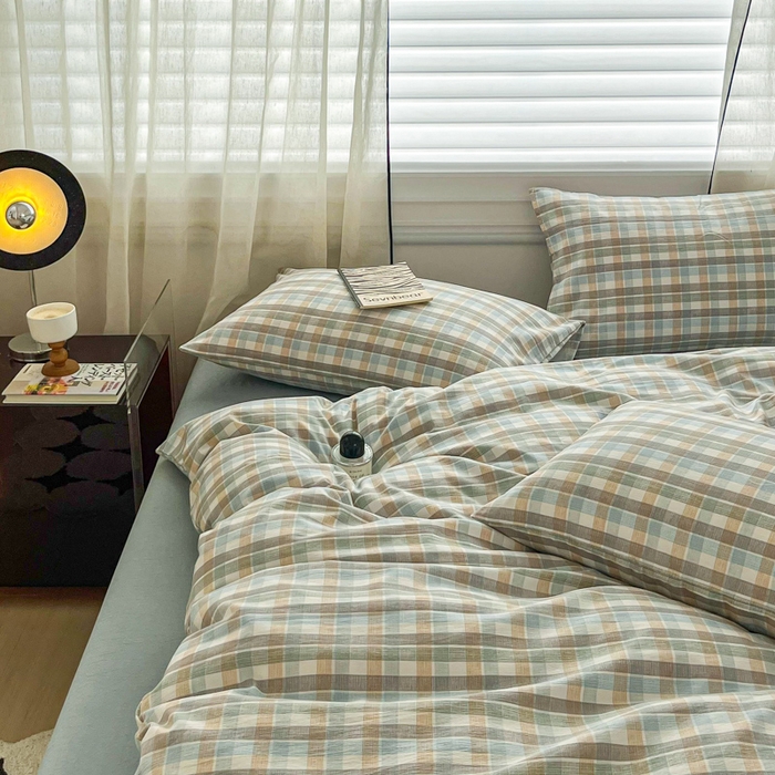 91家纺网 家纺一手货源 找家纺 斯卡诺家纺 2025新款原麻亚麻水洗棉四件套 格调-蓝