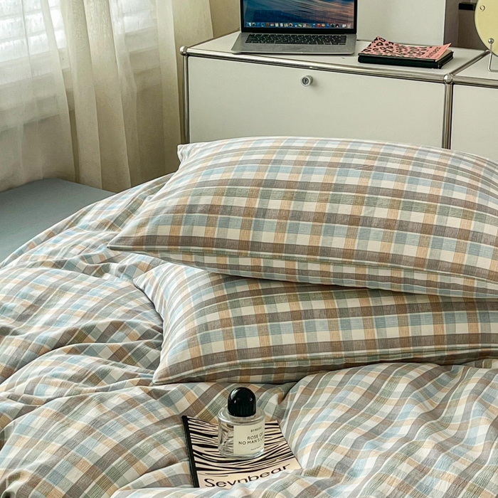 91家纺网 家纺一手货源 找家纺 斯卡诺家纺 2025新款原麻亚麻水洗棉四件套 格调-蓝