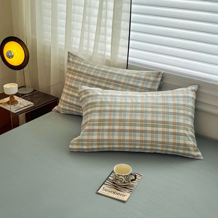 91家纺网 家纺一手货源 找家纺 斯卡诺家纺 2025新款原麻亚麻水洗棉四件套 格调-蓝