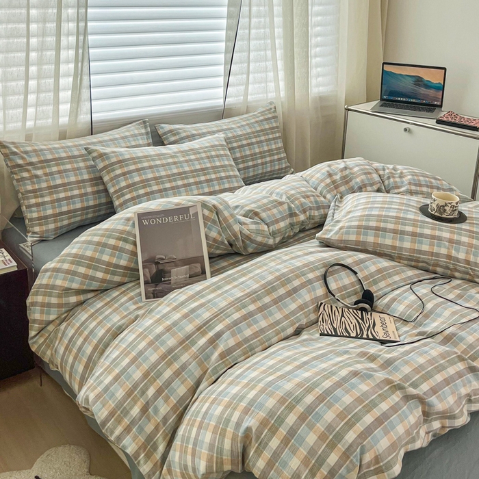 91家纺网 家纺一手货源 找家纺 斯卡诺家纺 2025新款原麻亚麻水洗棉四件套 格调-蓝