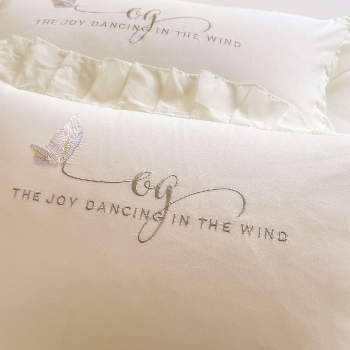 91家纺网 家纺一手货源 找家纺 大麦乐田 2025新款法式少女心水洗公主风贴布绣蕾丝花边四件套 花蝶之恋-奶白