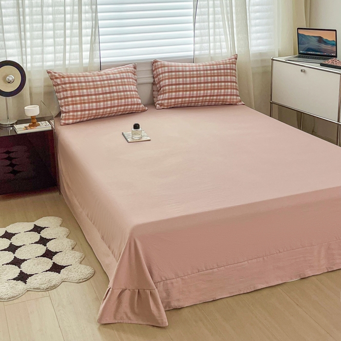 91家纺网 家纺一手货源 找家纺 利禾家纺 2026新款亲肤舒适原麻亚麻皱皱纱四件套水洗棉简麻四件套 格调-粉