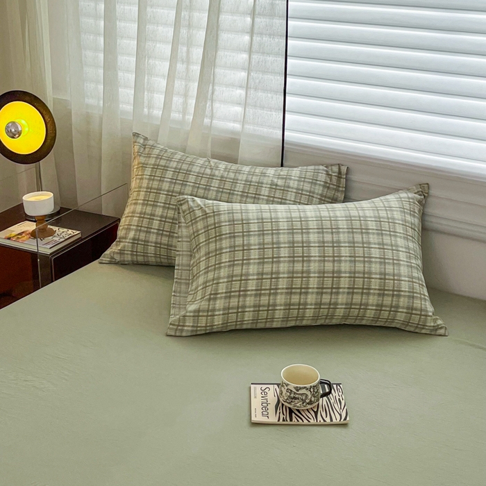 91家纺网 家纺一手货源 找家纺 斯卡诺家纺 2026新款亲肤舒适原麻亚麻皱皱纱四件套水洗棉简麻四件套 格调-绿