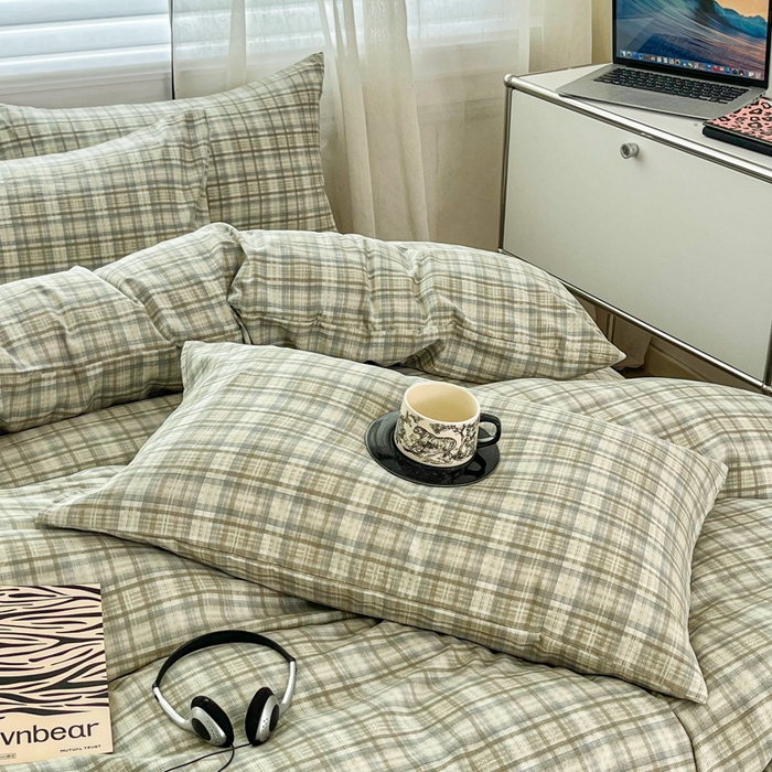 91家纺网 家纺一手货源 找家纺 斯卡诺家纺 2026新款亲肤舒适原麻亚麻皱皱纱四件套水洗棉简麻四件套 格调-绿