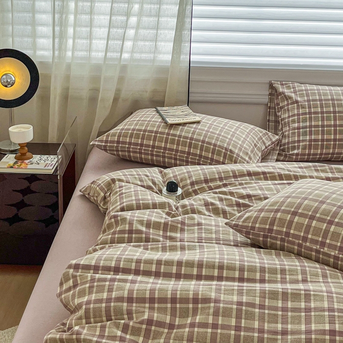 91家纺网 家纺一手货源 找家纺 斯卡诺家纺 2026新款亲肤舒适原麻亚麻皱皱纱四件套水洗棉简麻四件套 格调-紫