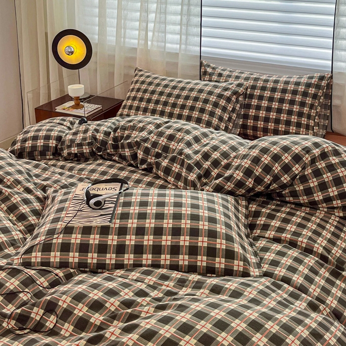 91家纺网 家纺一手货源 找家纺 斯卡诺家纺 2026新款亲肤舒适原麻亚麻皱皱纱四件套水洗棉简麻四件套 黑白格调