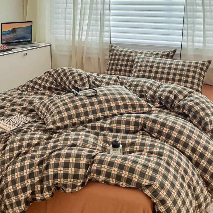 91家纺网 家纺一手货源 找家纺 斯卡诺家纺 2026新款亲肤舒适原麻亚麻皱皱纱四件套水洗棉简麻四件套 黑白格调