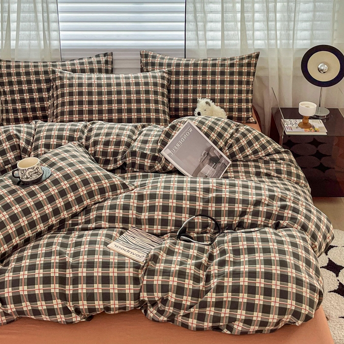 91家纺网 家纺一手货源 找家纺 斯卡诺家纺 2026新款亲肤舒适原麻亚麻皱皱纱四件套水洗棉简麻四件套 黑白格调