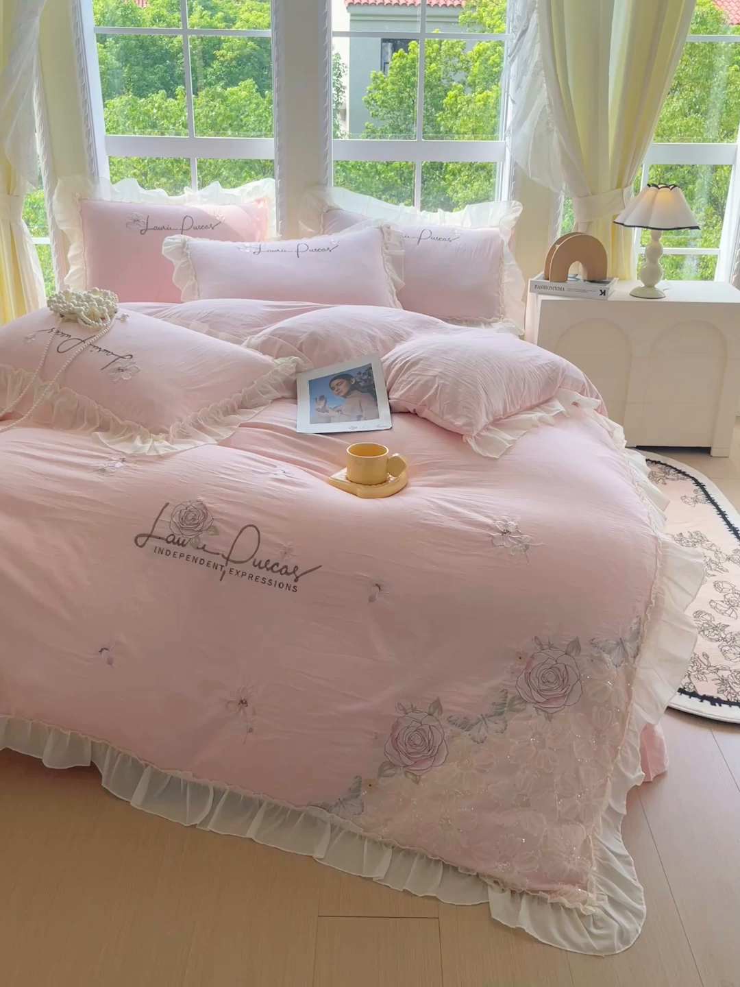 91家纺网 家纺一手货源 找家纺 （总）大麦乐田 2025新款公主风花边糯小棉刺绣贴布绣四件套