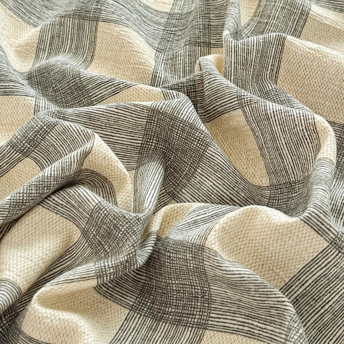 91家纺网 家纺一手货源 找家纺 斯卡诺家纺 2026新款亲肤舒适原麻亚麻皱皱纱四件套水洗棉简麻四件套 灰白格子