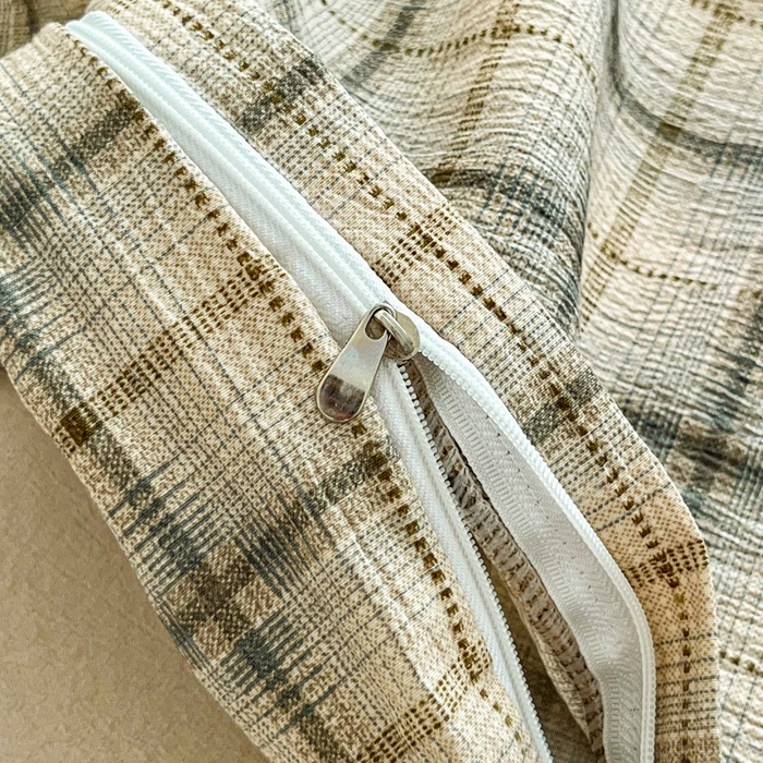 91家纺网 家纺一手货源 找家纺 斯卡诺家纺 2026新款亲肤舒适原麻亚麻皱皱纱四件套水洗棉简麻四件套 简格棕