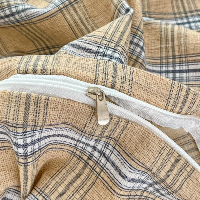 91家纺网 家纺一手货源 找家纺 斯卡诺家纺 2026新款亲肤舒适原麻亚麻皱皱纱四件套水洗棉简麻四件套 经典格子