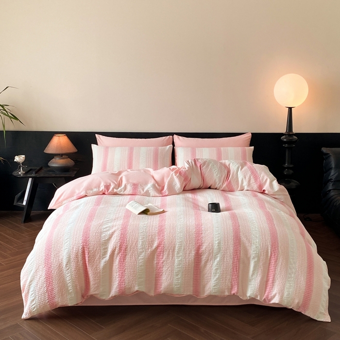 91家纺网 家纺一手货源 找家纺 言一 2025秋冬新品A类60S新疆长绒棉纯棉陶瓷轻磨毛四件套水洗棉提花全棉床单被套 流光-渐变粉