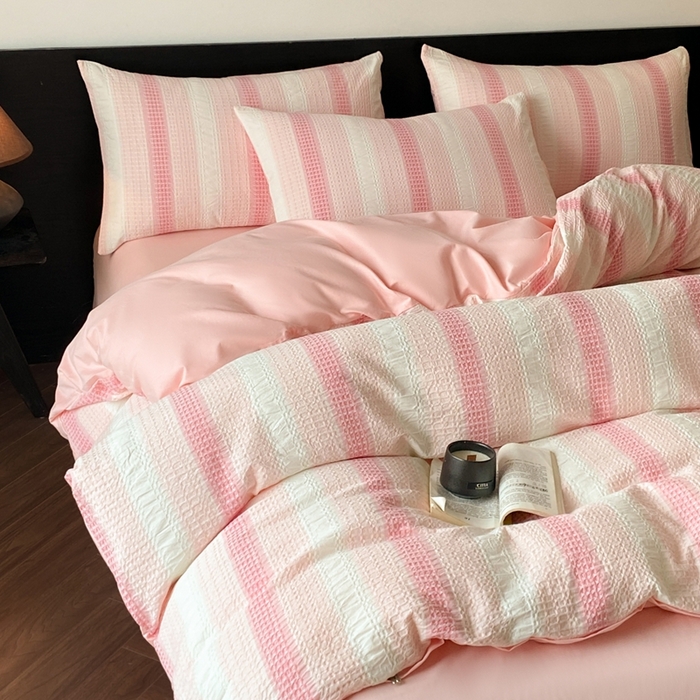 91家纺网 家纺一手货源 找家纺 言一 2025秋冬新品A类60S新疆长绒棉纯棉陶瓷轻磨毛四件套水洗棉提花全棉床单被套 流光-渐变粉