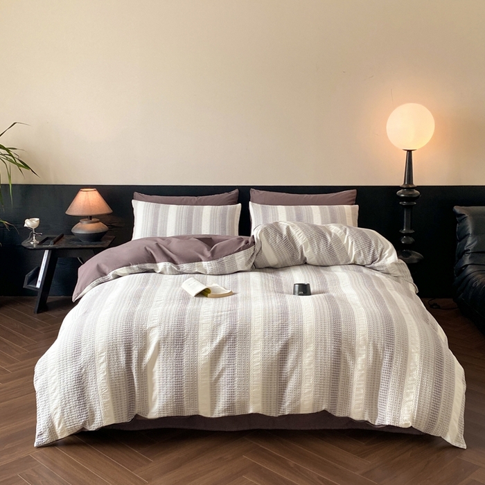 91家纺网 家纺一手货源 找家纺 言一 2025秋冬新品A类60S新疆长绒棉纯棉陶瓷轻磨毛四件套水洗棉提花全棉床单被套 流光-渐变咖