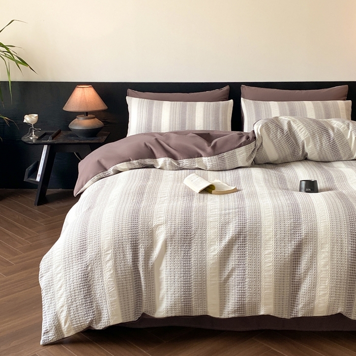 91家纺网 家纺一手货源 找家纺 言一 2025秋冬新品A类60S新疆长绒棉纯棉陶瓷轻磨毛四件套水洗棉提花全棉床单被套 流光-渐变咖